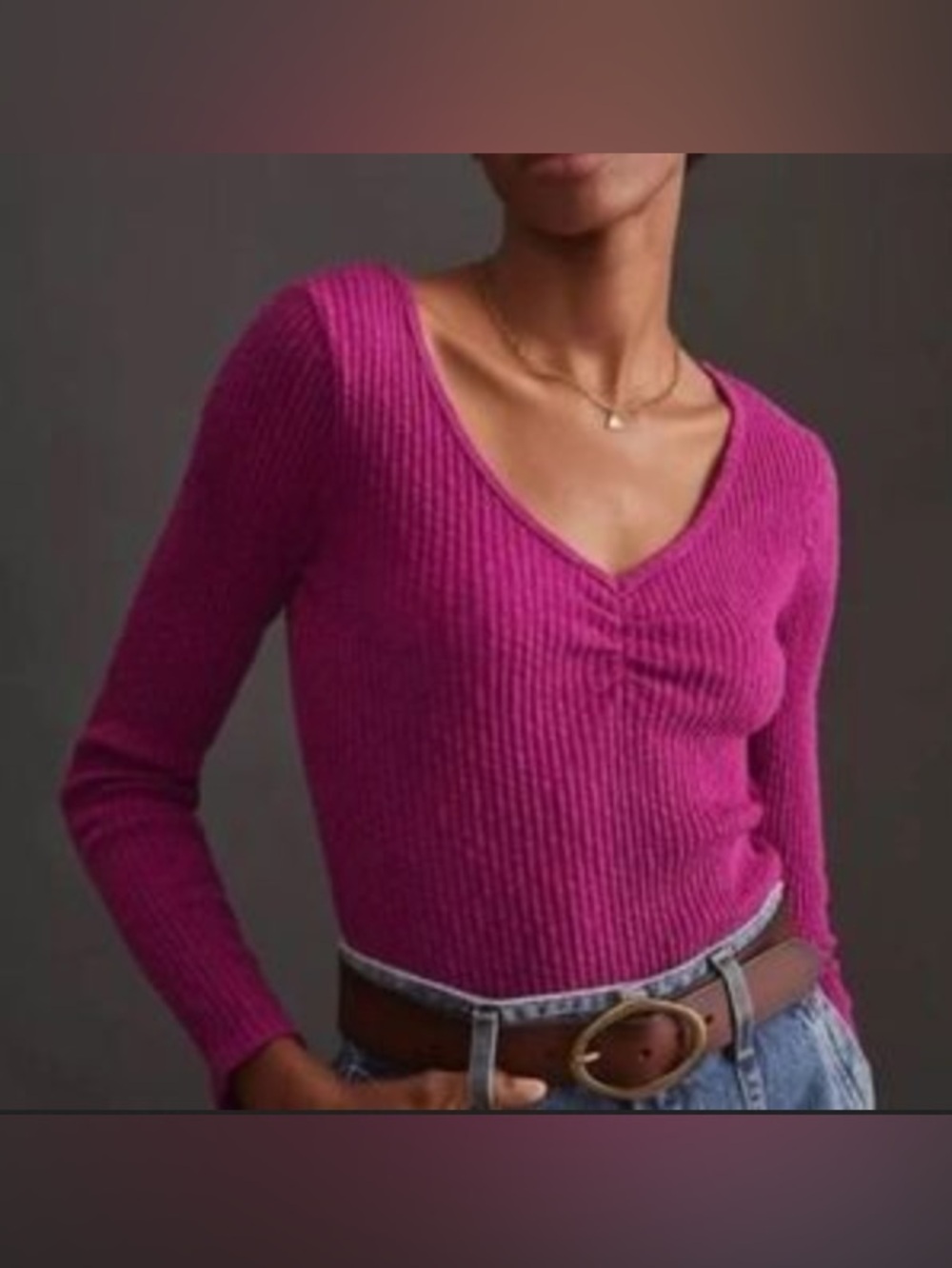 Cinched V-Neck Top by T.La for Anthropologie XL Pink - Picture 8 of 9